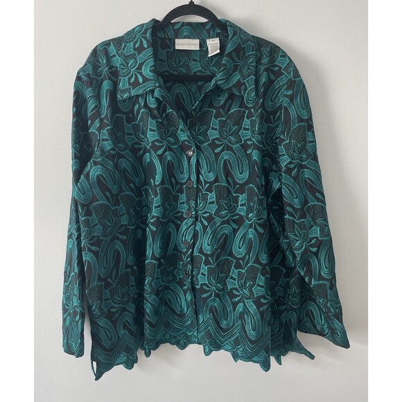 Draper & Damons 2X Exquisite Emerald Green Black All Embroidered Jacket - Picture 1 of 9